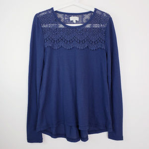 NWOT Lucky Brand Women's Lace Collar Thermal Top S